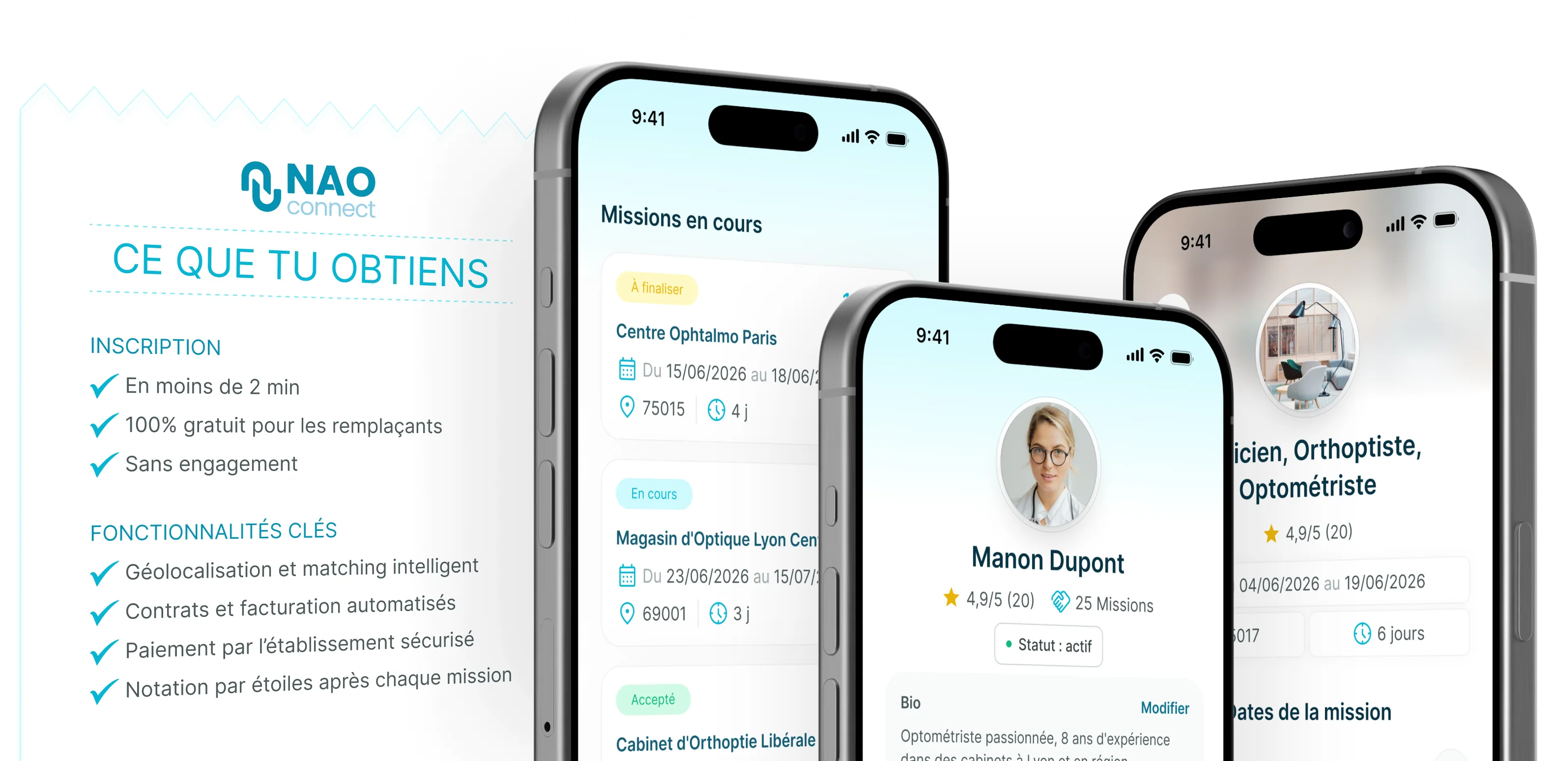 Aperçu de l'application mobile NAO Connect